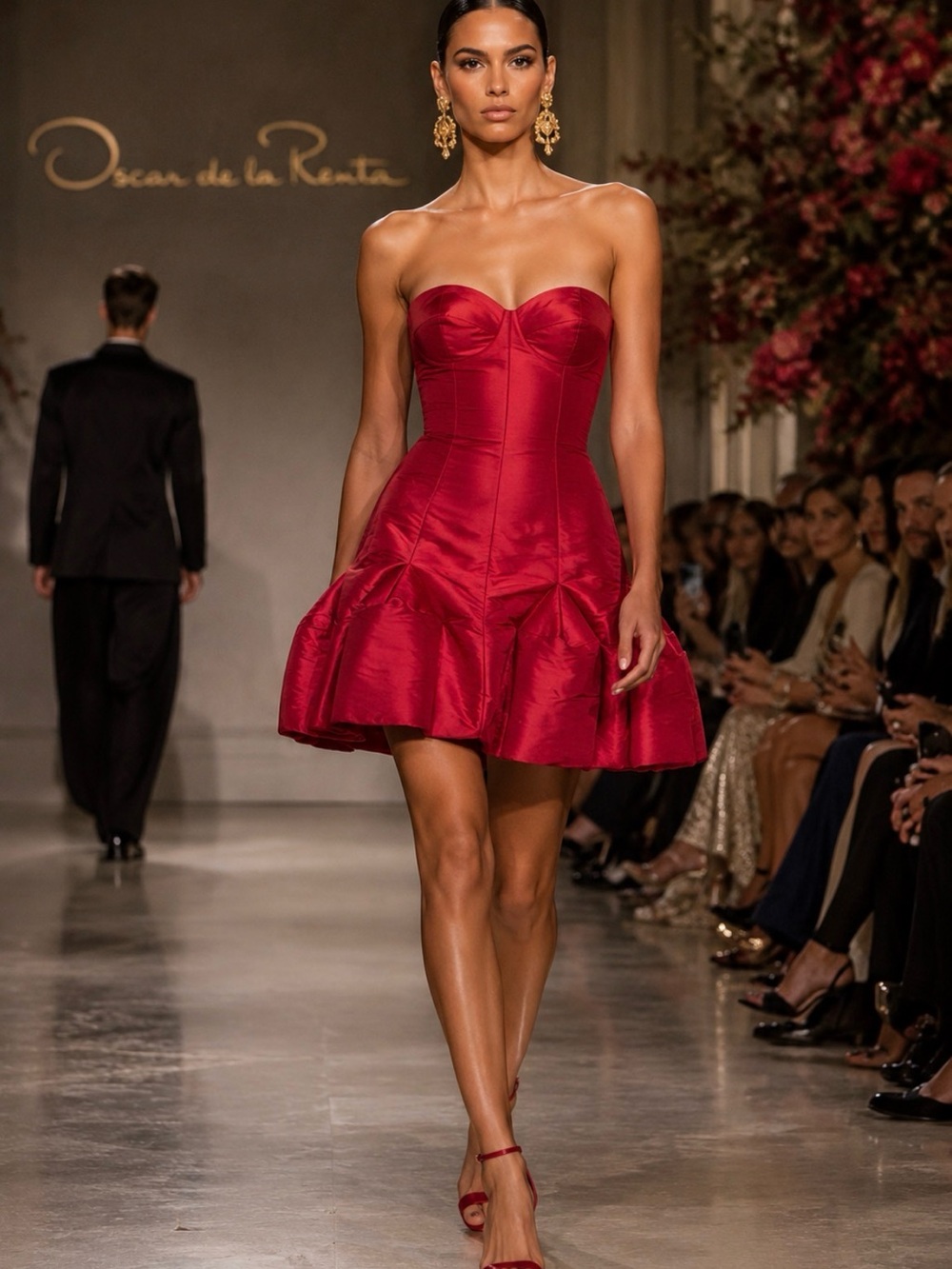 Oscar de la Renta Red Strapless Fit-and-Flare Mini Dress 0